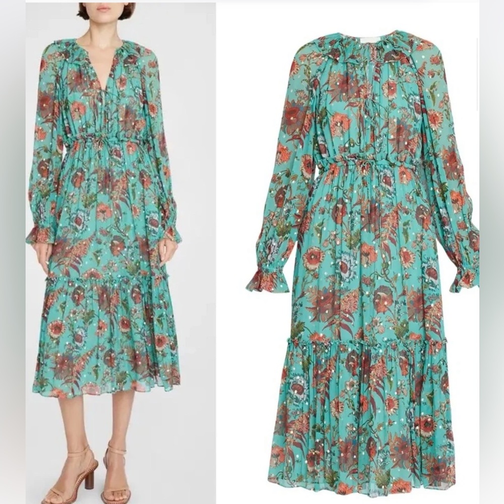 Ulla Johnson Audette Floral Silk Midi Dress Sz 4